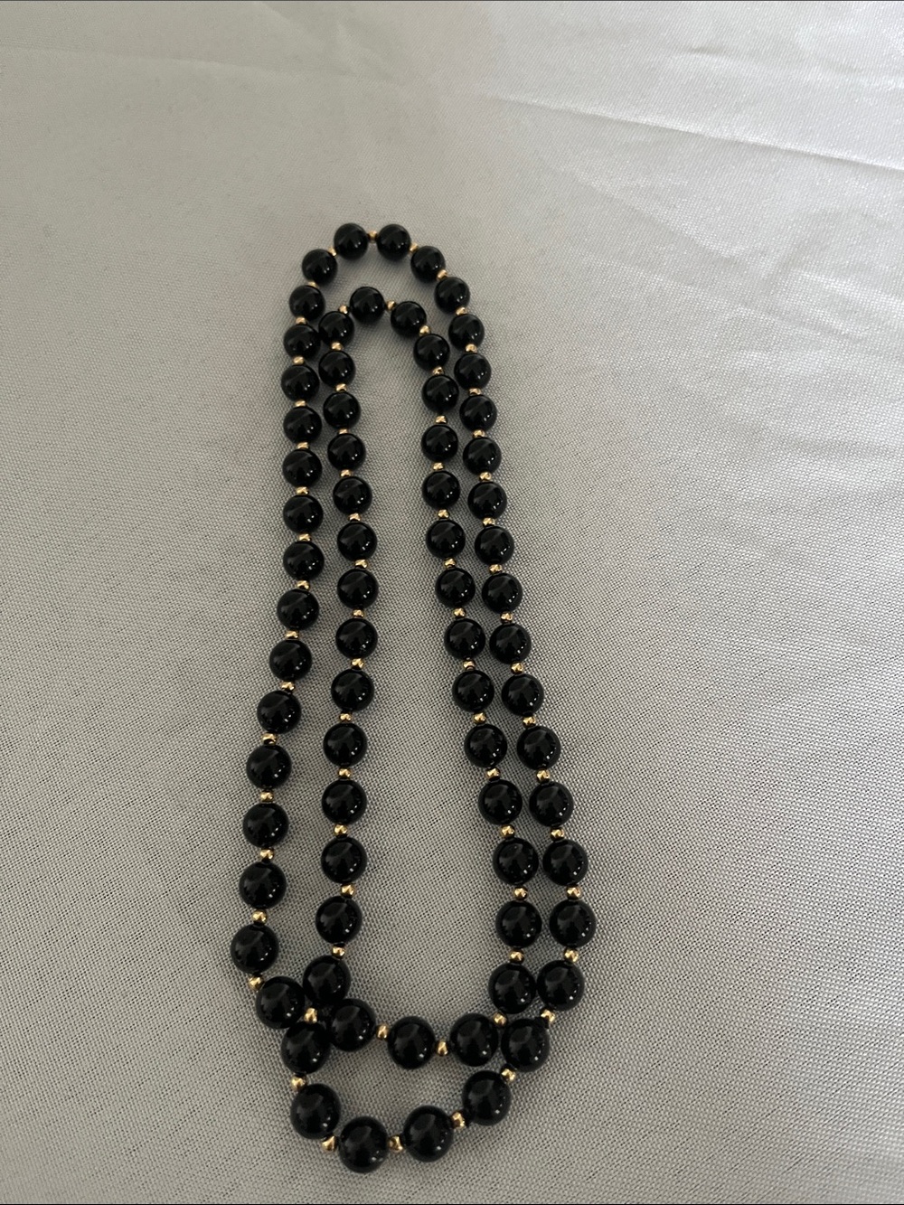 Onyx Black Beaded Necklace with 14 kt. Gold Spacer Accents